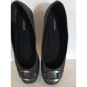 Kelly And Katie Black Kk Polly Flats Silver Buckle Womens 9.5 Comfy Slip-on